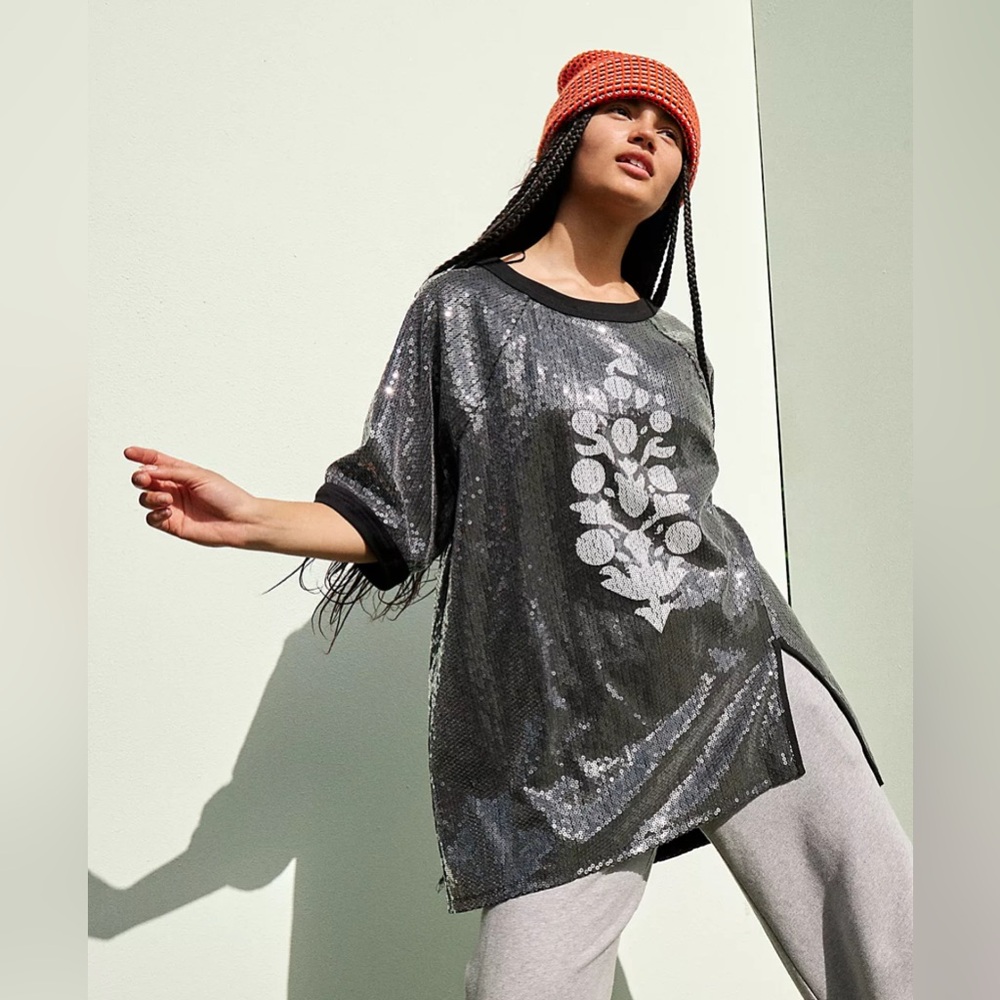 Free people Sequin Run Off Tee
